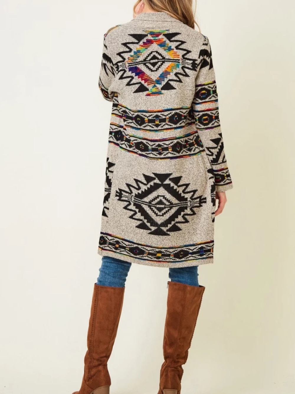 Northern Angel Aztec Long Cardigan sweater open front longline western small - Picture 4 of 12